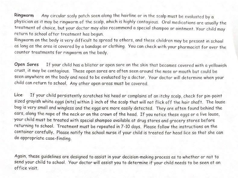 Continued page 2 Should I keep my child home from school?